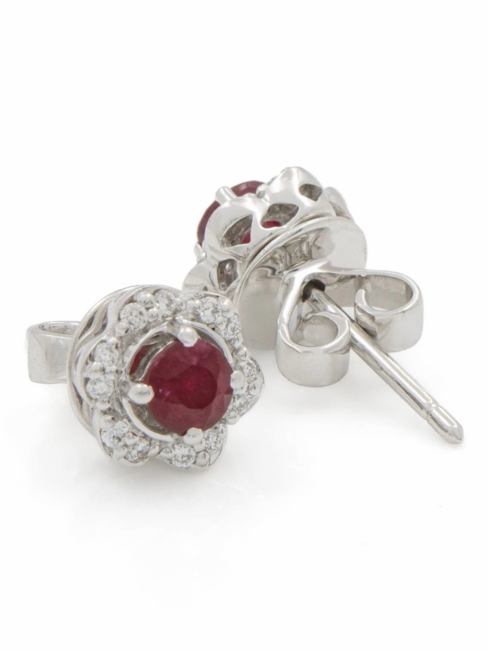 Le Vian 14K White Gold Natural Ruby & Diamond Halo Crown Stud Earrings 2.3g - Picture 9 of 10